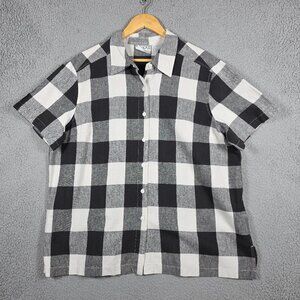 Vintage Button Down Shirt Womens Size 1x Black White Plaid Checkered Linen Blend